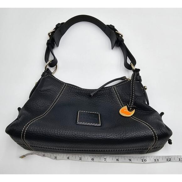 Y2K Dooney & Bourke Black Pebbled Leather Mini East West Slouch Hobo Duck Charm - Picture 14 of 14